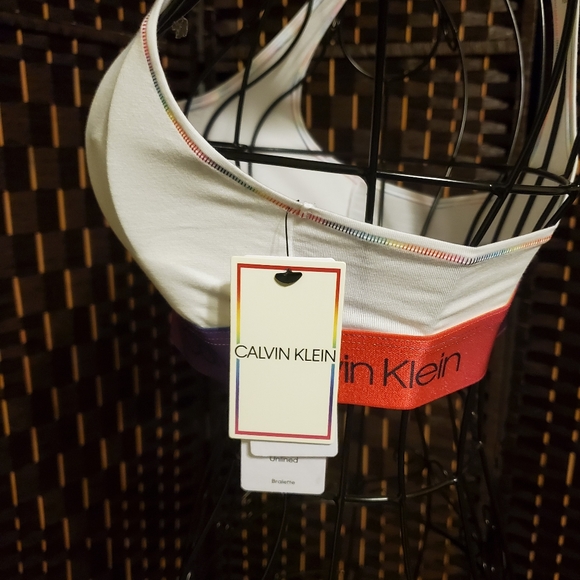 Calvin Klein Unlined Bralette White Rainbow Band - Picture 7 of 9